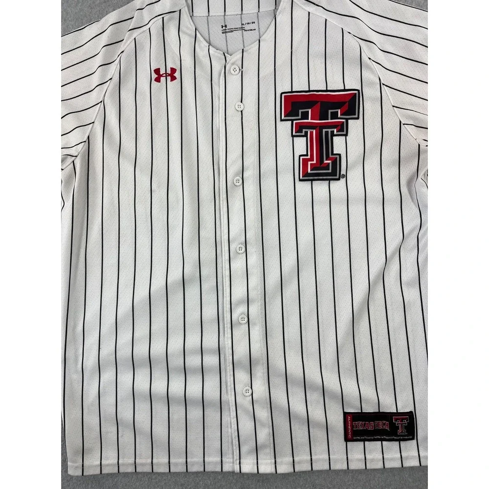Texas Tech Red Raiders Baseball Jersey Mens XL White Pinstripe Under Armour